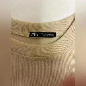 Zara Tan long sleeve side drawstring ruching Shirt Size Medium